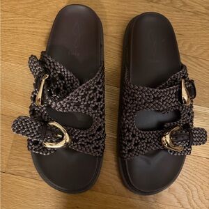 Joie Dark Brown Sandals with Gold Accents